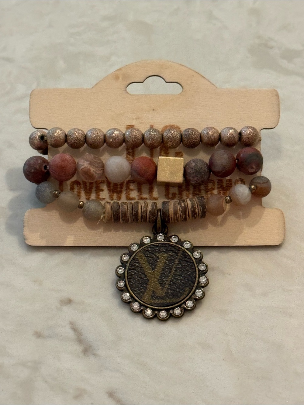 Beaded Bracelet Set with Brown Pendant